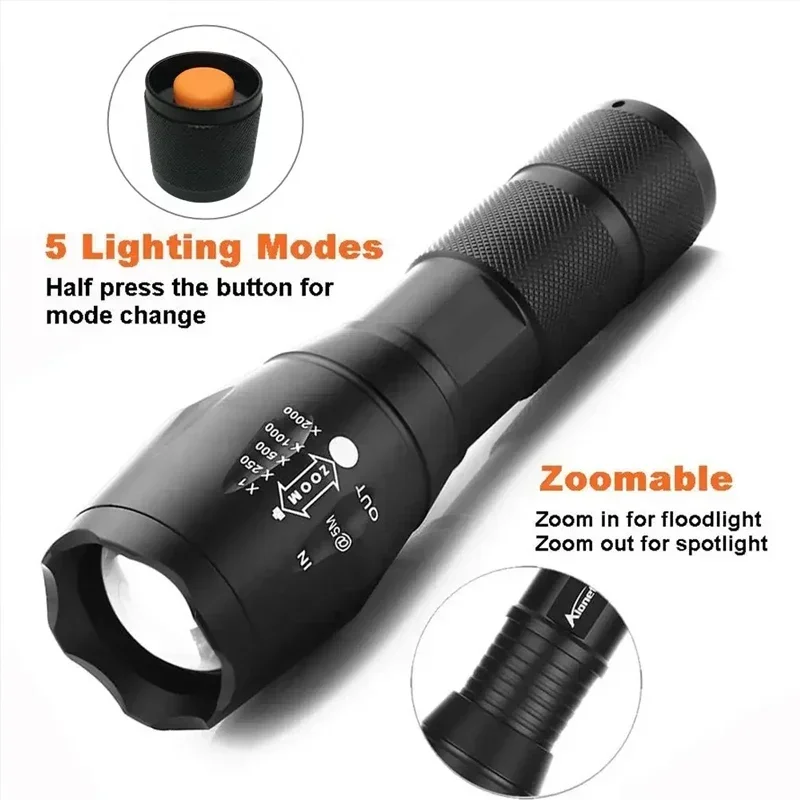 Lanterna Tática LED T6 de Alta Potência – 5 Modos, Zoom Ajustável e Corpo em Liga de Alumínio - Imagem 2