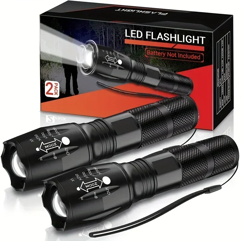 Lanterna Tática LED T6 de Alta Potência – 5 Modos, Zoom Ajustável e Corpo em Liga de Alumínio