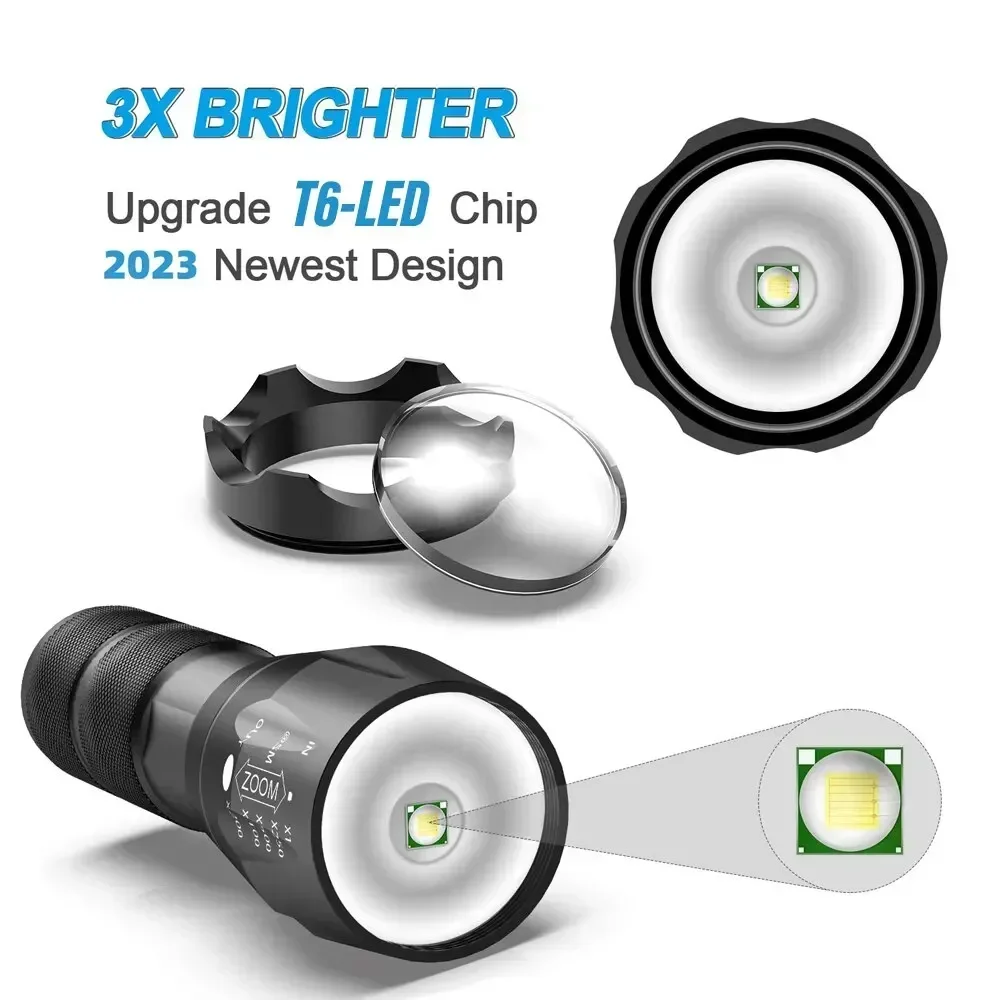Lanterna Tática LED T6 de Alta Potência – 5 Modos, Zoom Ajustável e Corpo em Liga de Alumínio - Imagem 5