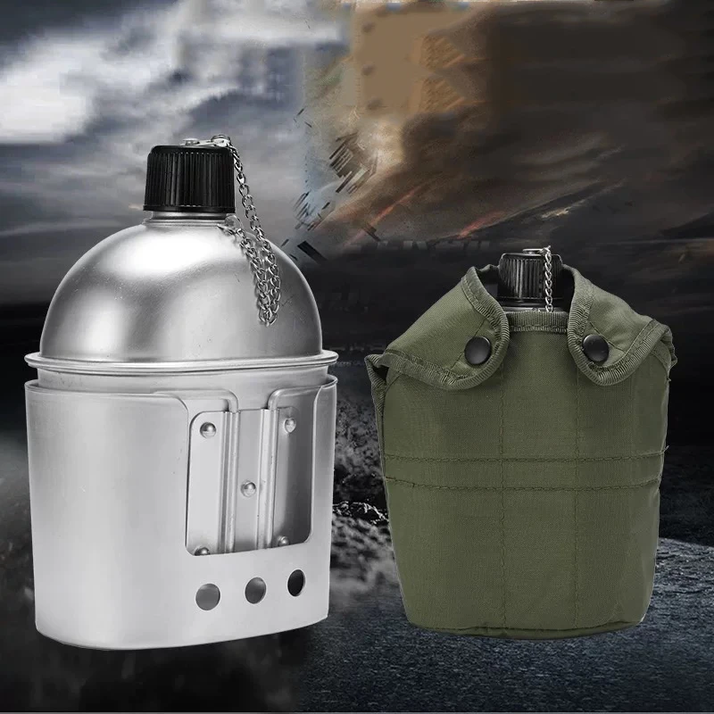 Cantil Militar Portátil com Copo, Fogareiro e Bolsa – Kit Completo para Sobrevivência e Aventuras Outdoor