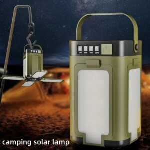 Luz Solar Dobrável para Barraca – 2000 mAh, Display Inteligente, Portátil e Suspensa