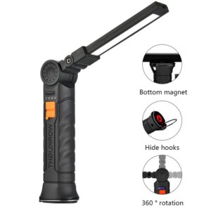 Lanterna de Trabalho Portátil COB USB – Recarregável, com Ímã, Gancho, Rotação 360° (LED e COB, 4 Modos) Caixa incluída