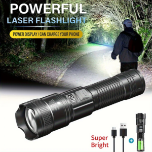 Lanterna LED Recarregável com Zoom – Display LCD, 3 Modos de Luz, Alta Potência e à Prova d’Água