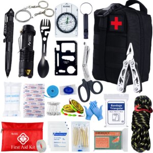 Kit de Primeiros Socorros e Sobrevivência 24 Categorias – Completo com Bolsa MOLLE Tática